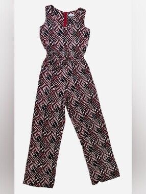 Calvin Klein Sleeveless Wide Leg Geometric Jumpsuit - Red, White & Black SIZE 10